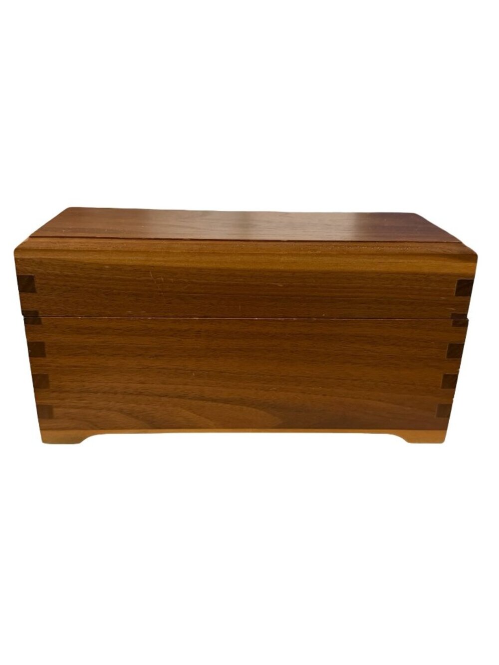 Vintage Walnut Dovetail Wooden Keepsake Box Jewelry Trinket Storage Red Velvet L